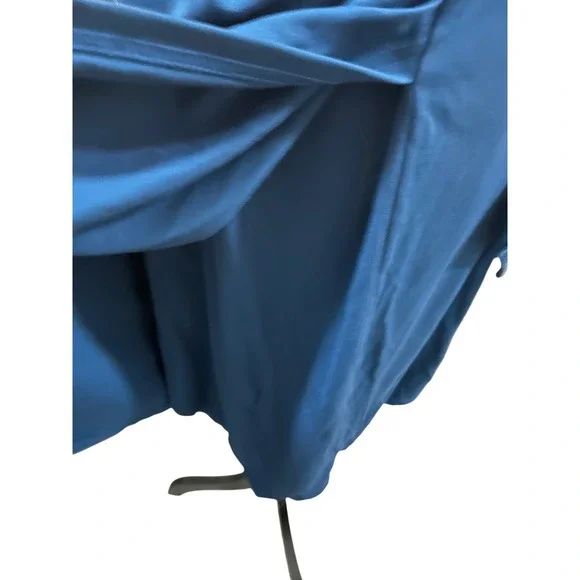 Asymmetrical One Shoulder Ruched Mock Neck Cocktail Dress Blue - Picture 4 of 5